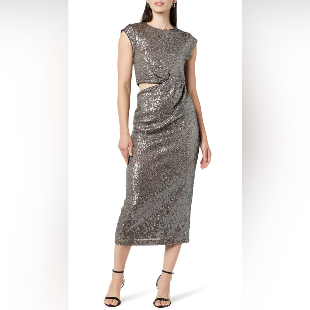 The Drop Women's Padma Cut-Out Sequin Midi Dress Pewter Large
